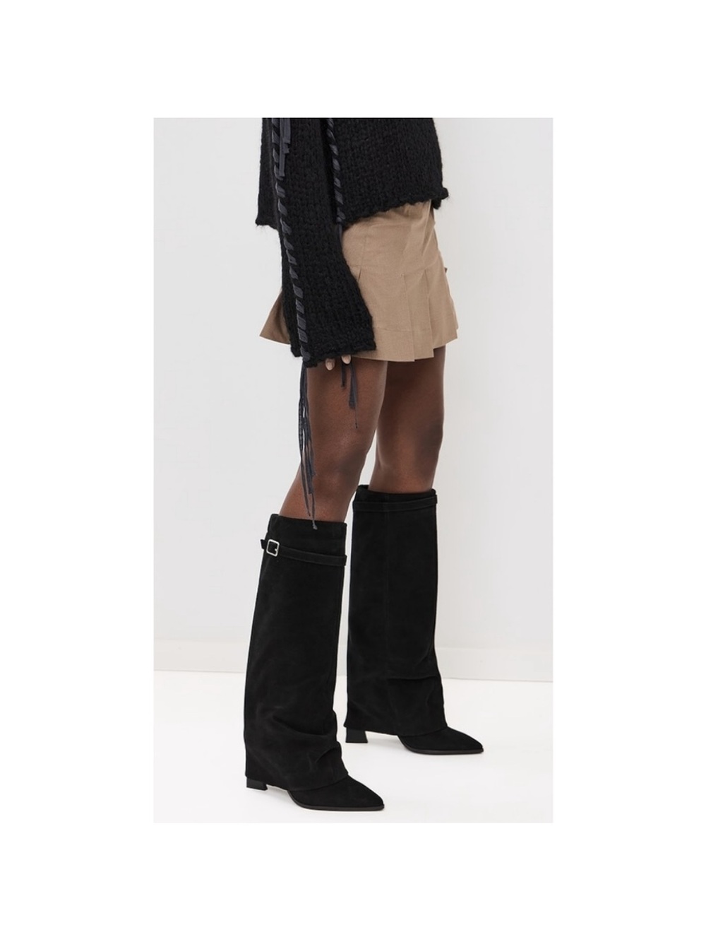 NOTE 7.5 & 8 Free People Felicity Fold Over Shark Boots Black Suede heels buckle